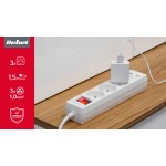 Przedłużacz sieciowy Rebel  3 gniazda + 2  gniazda USB z wyłącznikiem - 1.5m