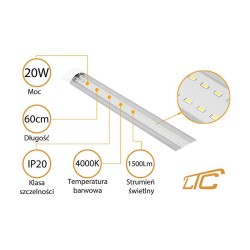 Oprawa sufitowa LTC Slim LED 20W 60cm IP20 A+ 230V/4000K/1500lm