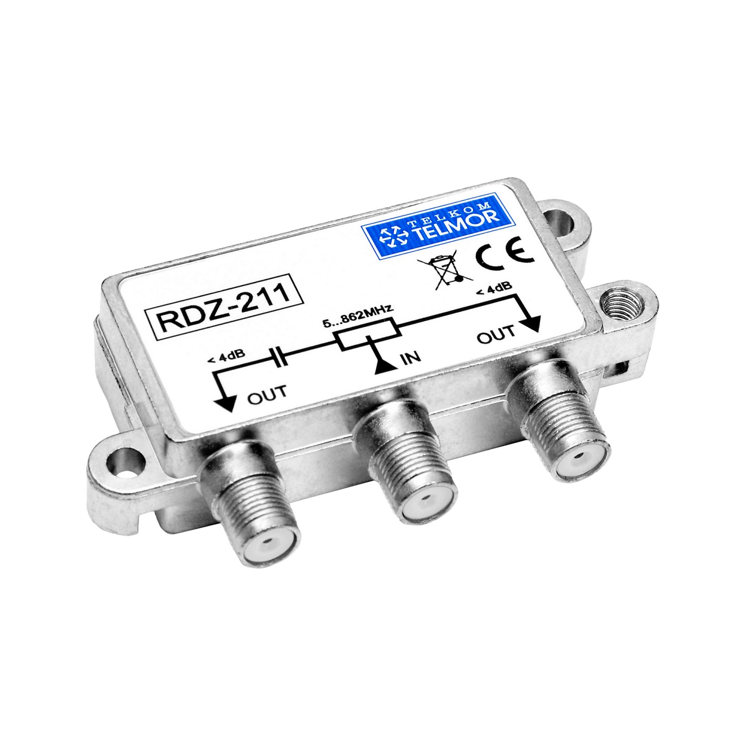 RDZ-211 Dwukrotny zewnętrzny rozgałęźnik RF 5-862 MHz 4,0 dB F Poziom Outdoor TELKOM TELMOR