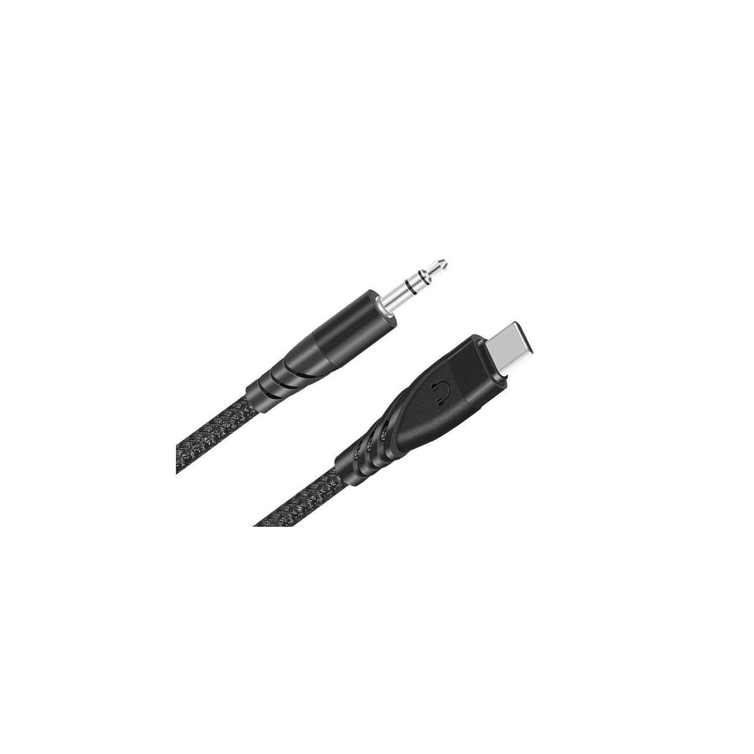 Kabel USB Type-C /  Mini Jack 3.5mm 1m płaski czarny z oplotem