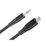 Kabel USB Type-C /  Mini Jack 3.5mm 1m płaski czarny z oplotem