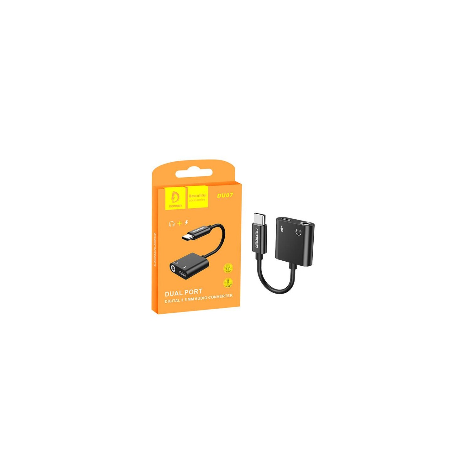 Denmen Adapter HF DU07 TYP-C Jack 3.5 cala Czarny + zasilanie DU07B