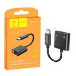 Denmen Adapter HF DU07 TYP-C Jack 3.5 cala Czarny + zasilanie DU07B