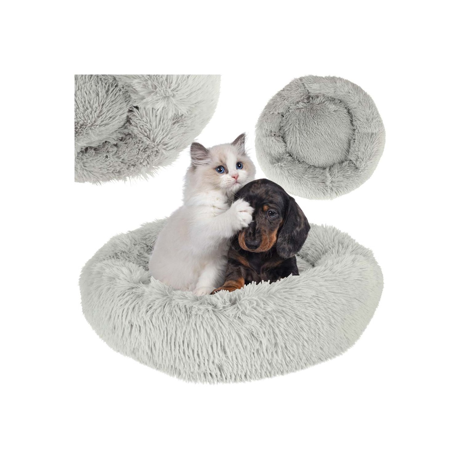 Legowisko dla psa kota poduszka pluszowa 60cm jasny szary