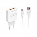 Ładowarka sieciowa dual USB + kabel Typu C 2400 mA VIDVIE