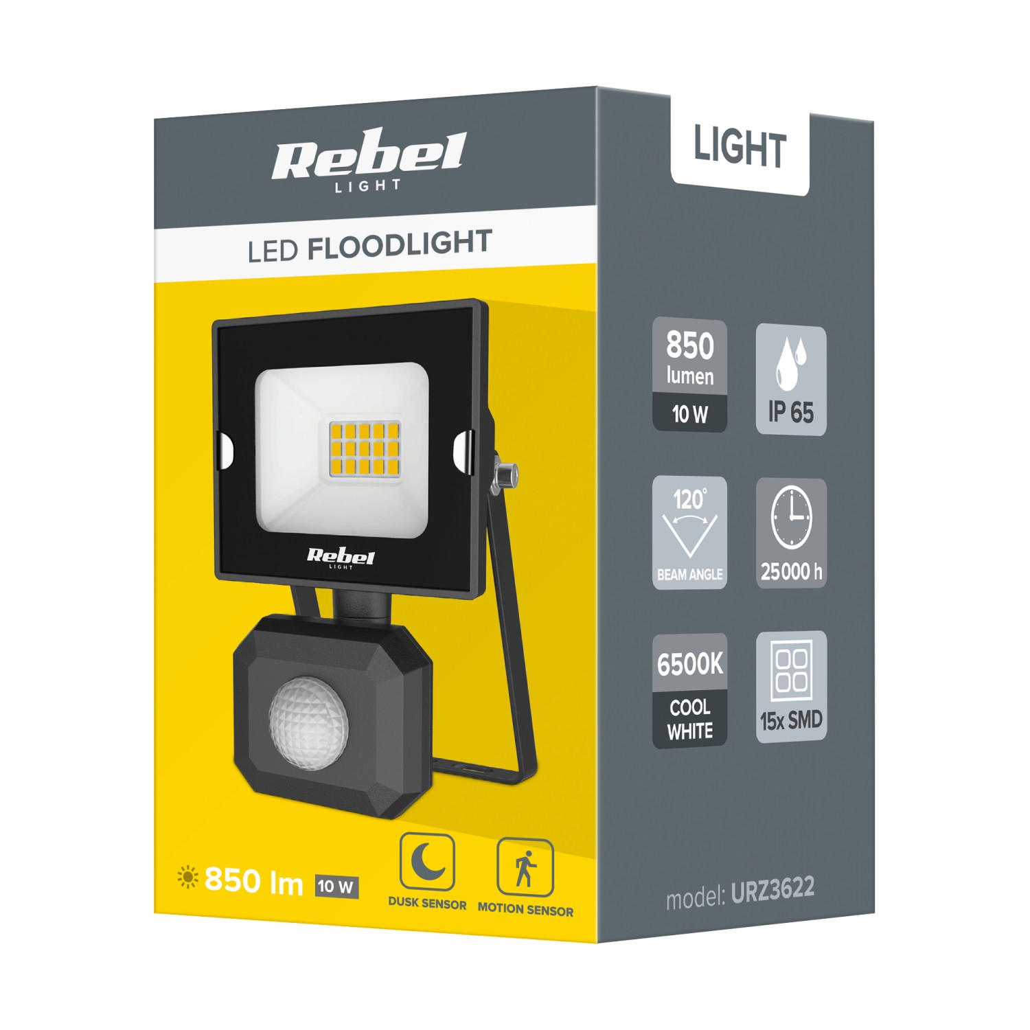 Reflektor led  10W Rebel z sensorem zmierzchu i ruchu, 6500K,  230V