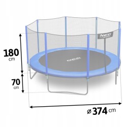 Trampolina ogrodowa 12ft/374cm z siatką zewnętrzną i drabinką