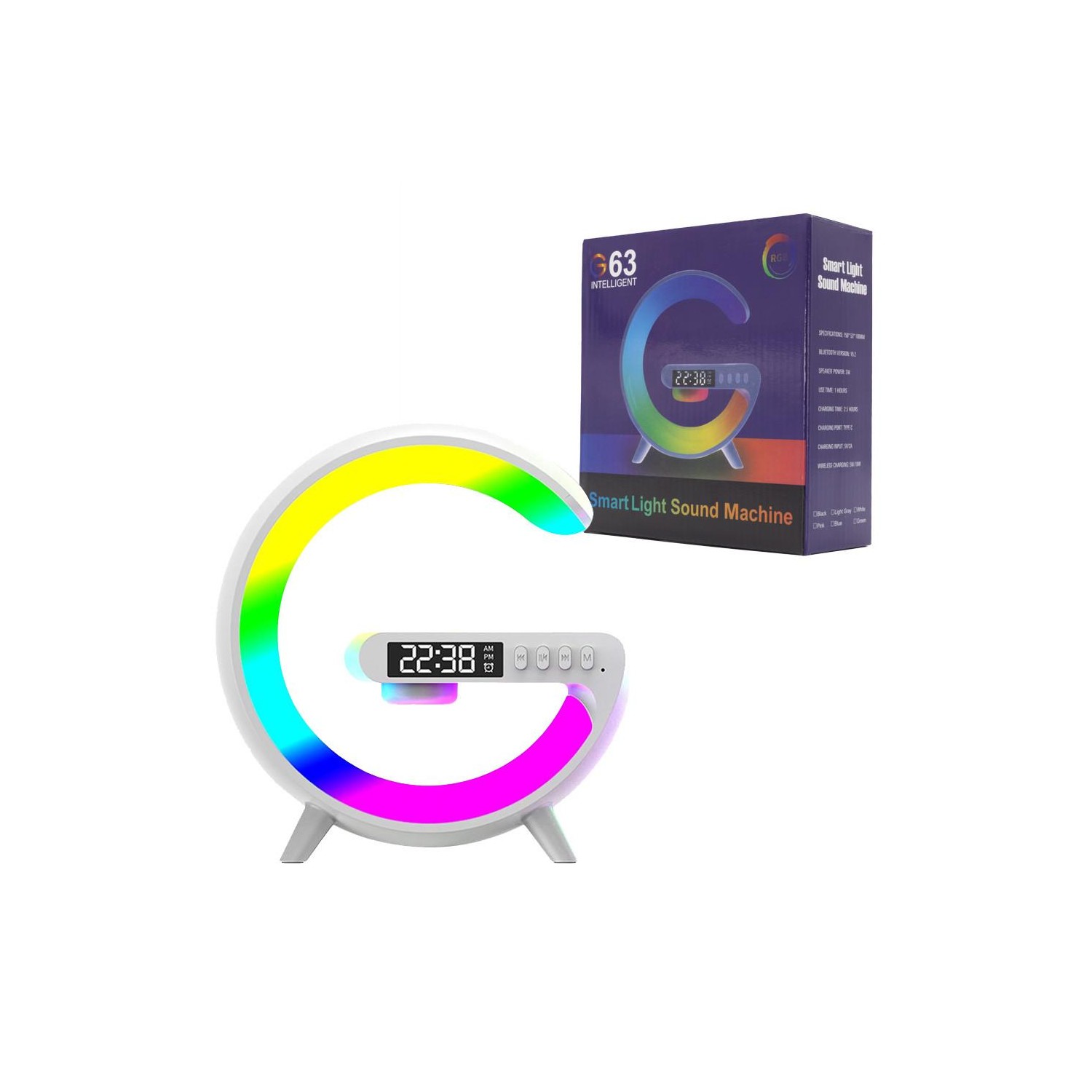 ECOBOX LAMPKA NOCNA LED ŁADOWARKA INDUKCYJNA QI GŁOŚNIK ZEGAR BUDZIK RGB MAŁA
