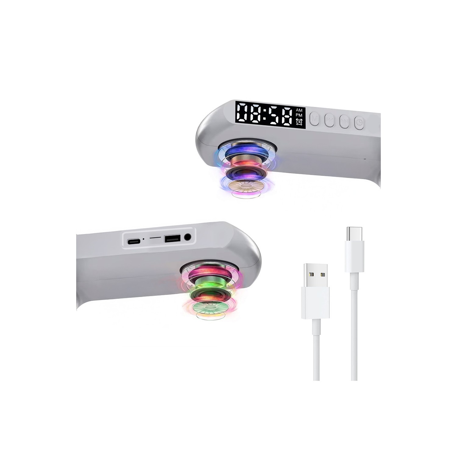 ECOBOX LAMPKA NOCNA LED ŁADOWARKA INDUKCYJNA QI GŁOŚNIK ZEGAR BUDZIK RGB MAŁA