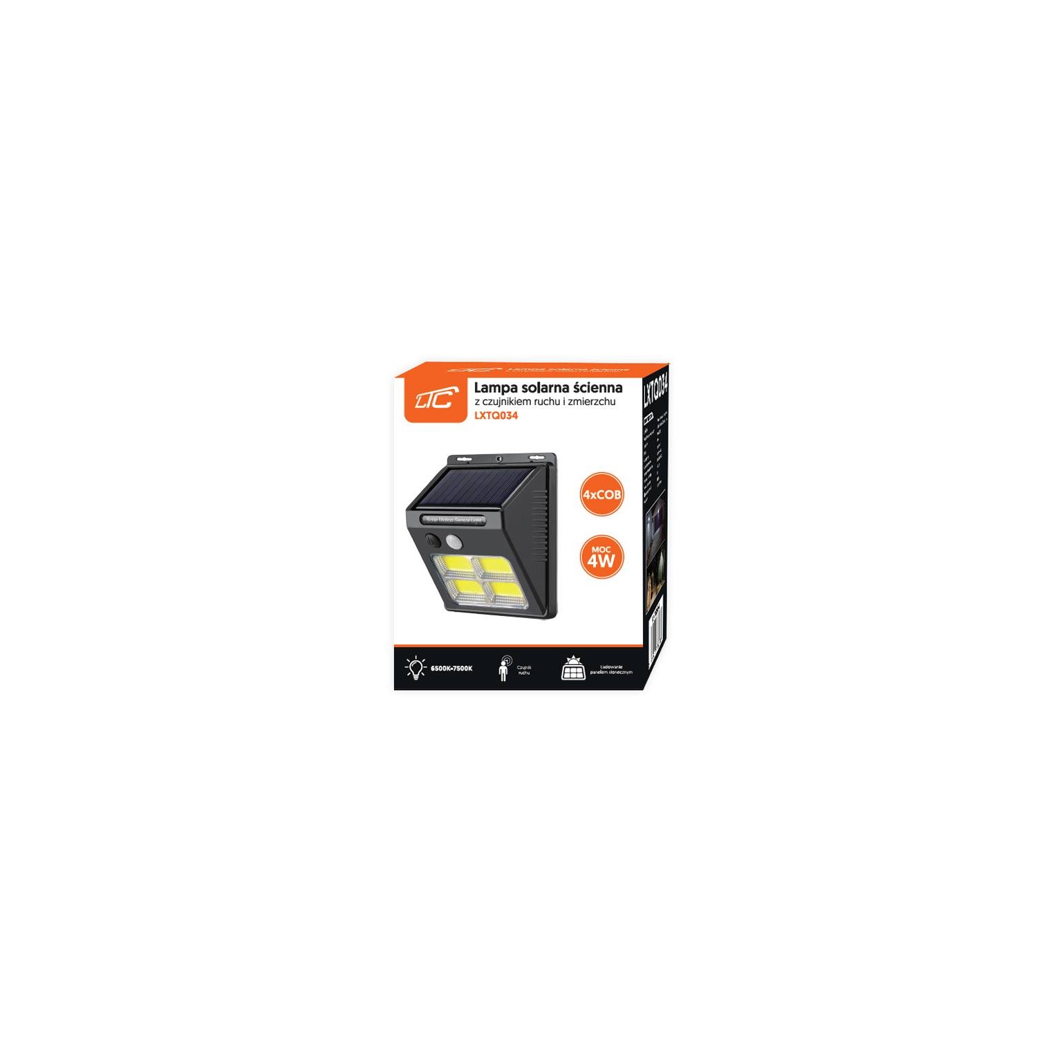 Lampa solarna ścienna 4W 4x COB z czujnikiem ruchu zmierzchu