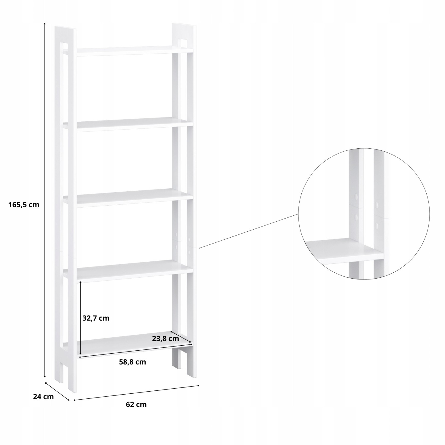 Regał drabinka do salonu 5 półek 165x62 cm biały
