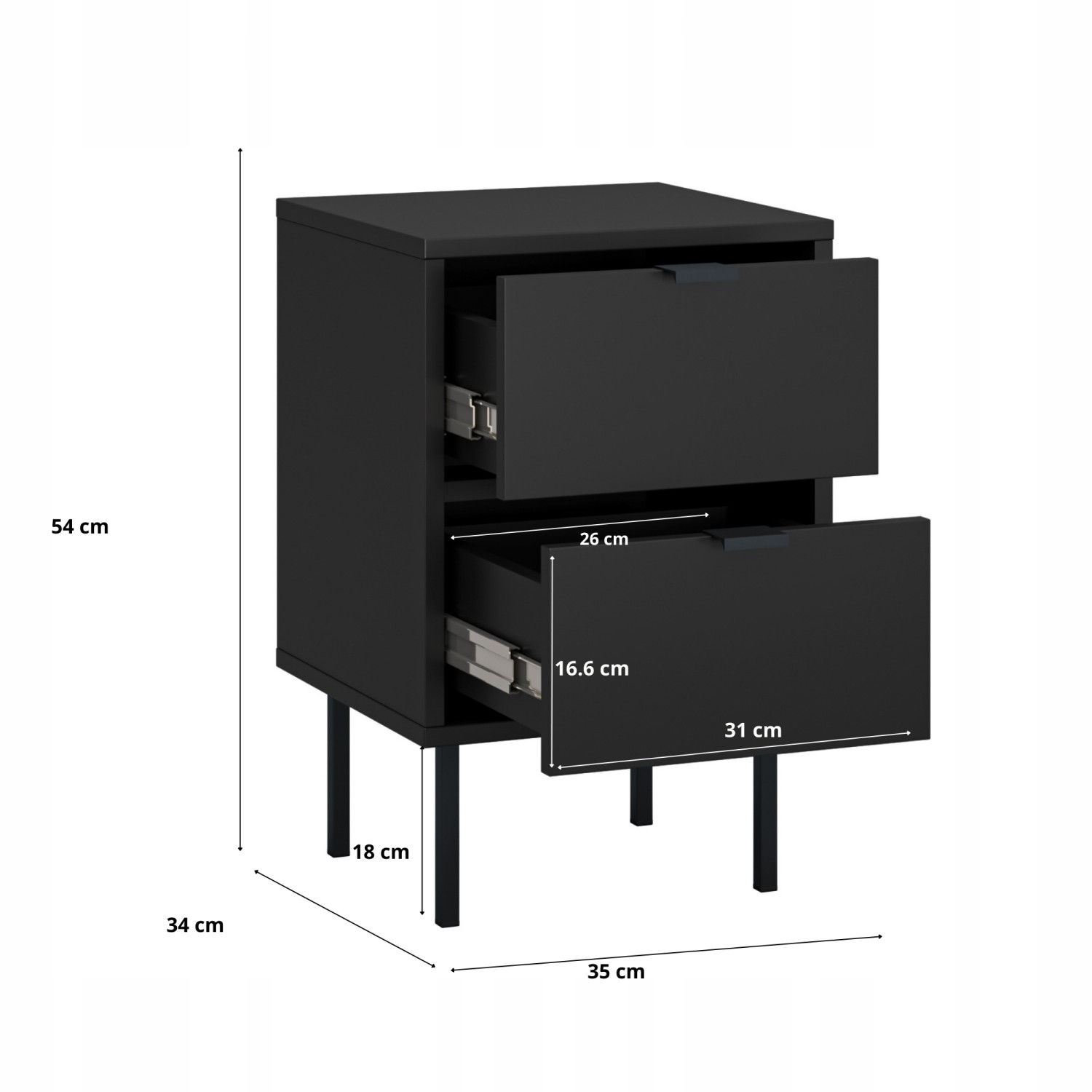 Szafka nocna stolik mała 2 sz czarny metalowe nogi