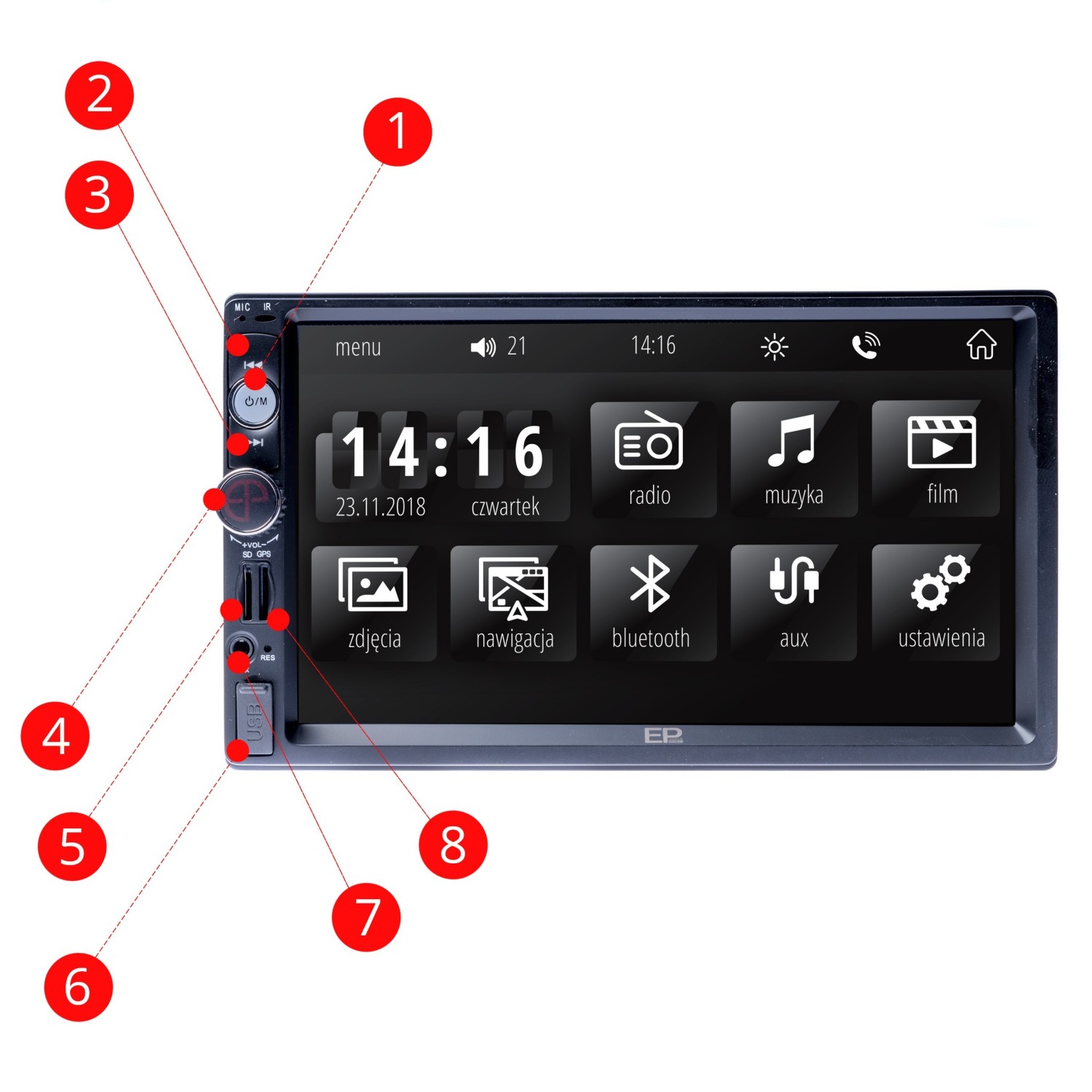 EPCR02M RADIO SAMOCHODOWE 7" GPS USB MICRO SD MIKROFON