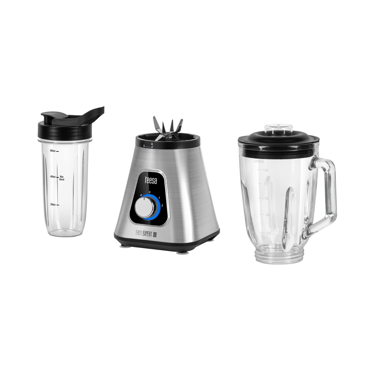 Blender kielichowy EASY EXPERT GO 1300W szklany kielich 1,5L + kubek podróżny 600ml